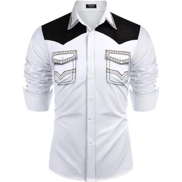 Men's Western Cowboy Shirt White - Picture 1 of 6
